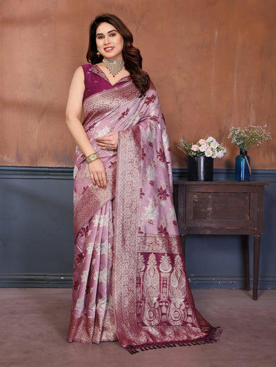 Elegant Purple Pure Cotton Spun Saree - Jacquard Zari Weaving for Festive & Party Wear