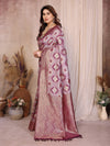 Elegant Purple Pure Cotton Spun Saree - Jaquard Zari Weaving for Festive & Wedding Wear