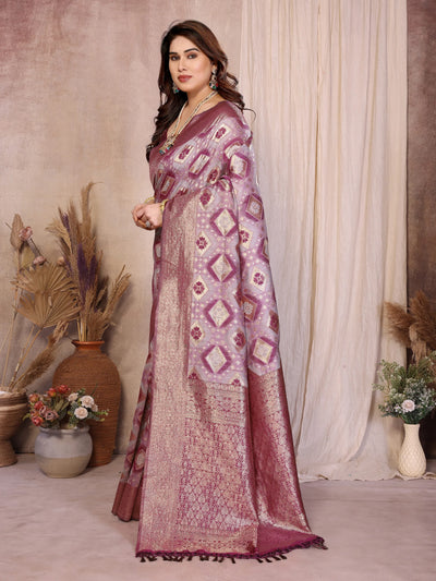 Elegant Purple Pure Cotton Spun Saree - Jaquard Zari Weaving for Festive & Wedding Wear