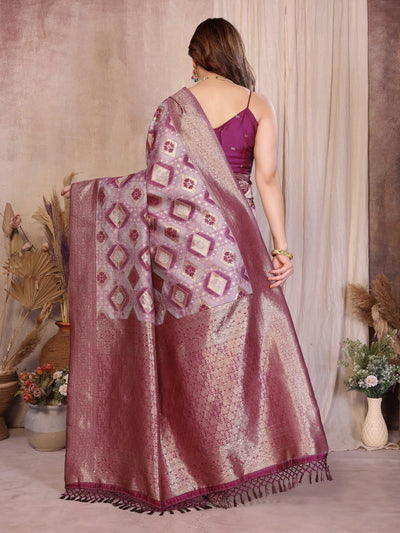 Elegant Purple Pure Cotton Spun Saree - Jaquard Zari Weaving for Festive & Wedding Wear
