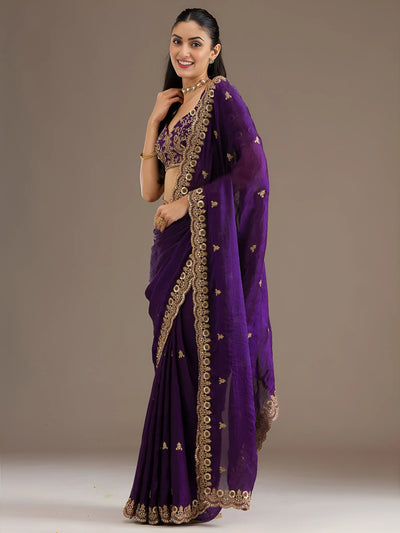 Elegant Purple Tissue Saree - Sequins Work for Festive Wear