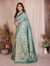Elegant Rama Cotton Spun Saree - Jaquard Zari Weaving for Festive Wear