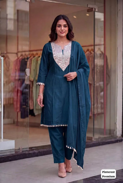 Elegant Rangoli Crush Silk Kurti Set with Mirror Work for Women