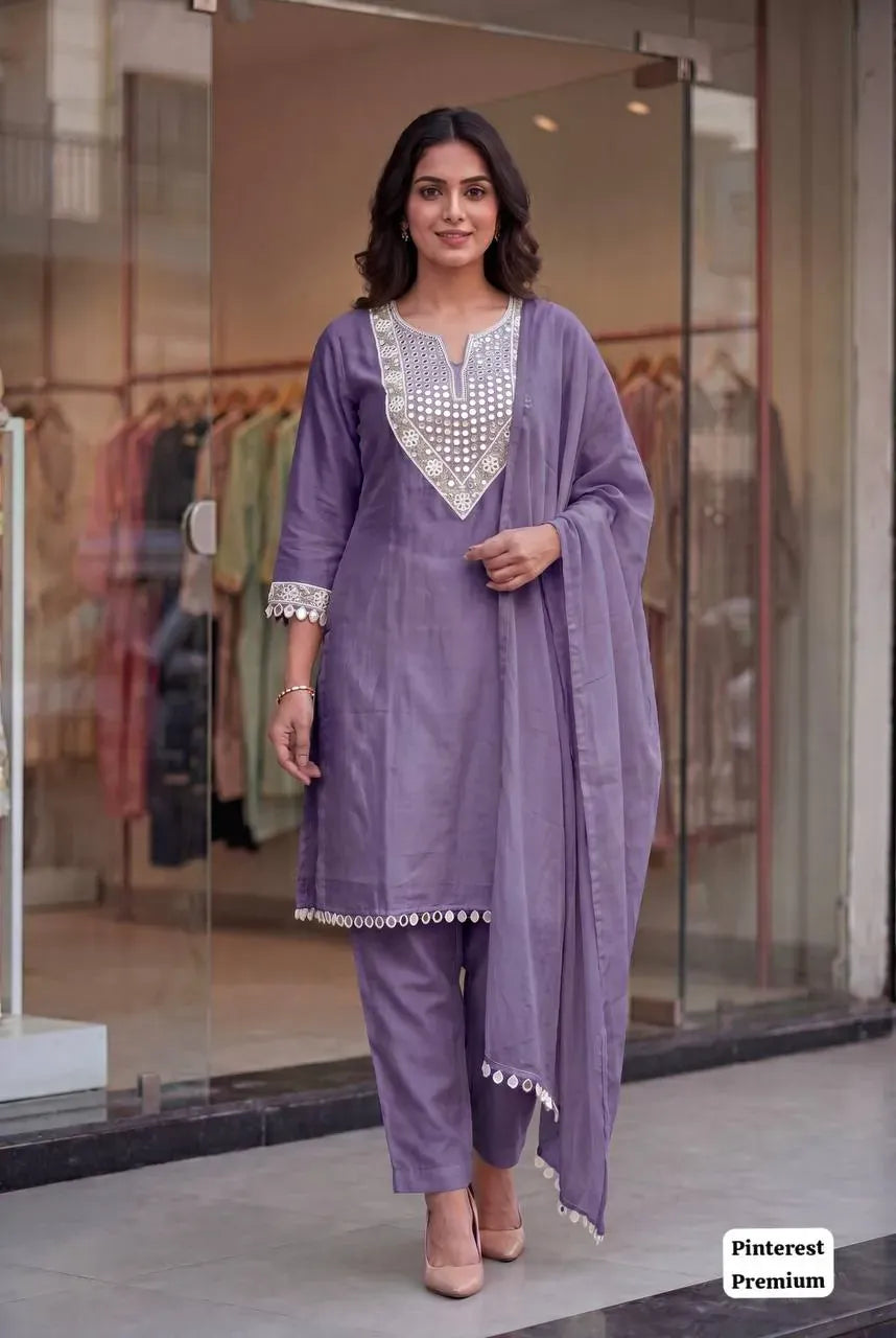 Elegant Rangoli Crush Silk Kurti Set | Mirror Work |... – TREND BUY