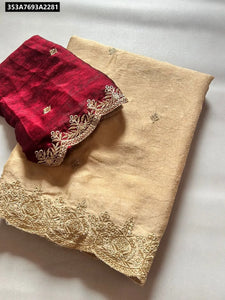 Elegant Rangoli Crush Silk Saree for Women - Beige & Maroon Festive & Ethnic Wear Online