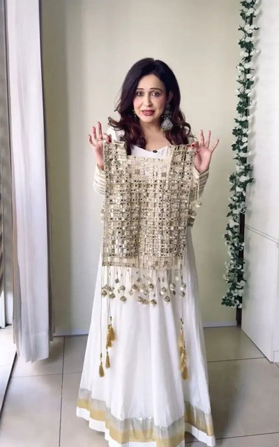 Elegant Rangoli Silk Anarkali Gown - Mirror Koti Set for Party Wear