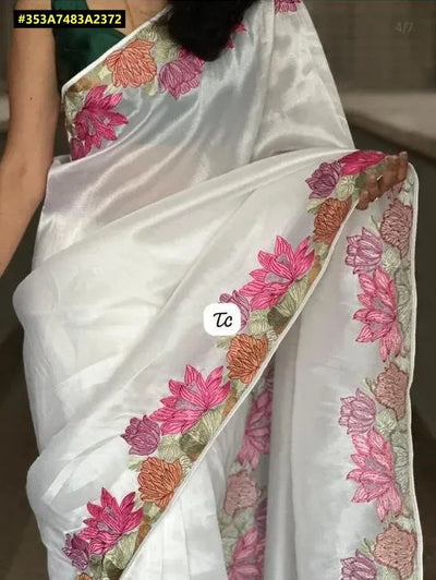 Elegant Rangoli Silk Saree - Designer Embroidery & Cutwork for Festive Wear