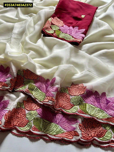 Elegant Rangoli Silk Saree - Designer Embroidery & Cutwork for Festive Wear