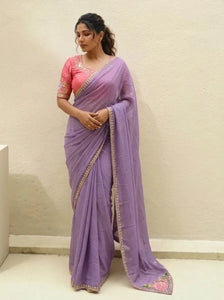 Elegant Rangoli Silk Saree - Embroidered Cutwork Border Wedding Collection for Women