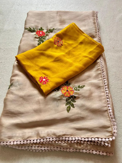 Elegant Rangoli Silk Saree - Embroidered Mirror Work