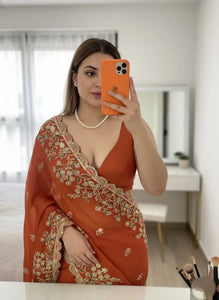 Elegant Rangoli Silk Saree - Exquisite Embroidery for Party & Wedding Wear