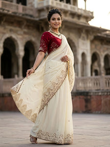 Elegant Rangoli Silk Saree - Exquisite Sequin Embroidery Festive Wear for Women