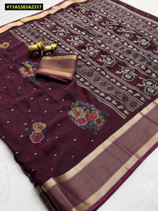 Elegant Rangoli Silk Saree - Floral Prints & Zari Border for Festive Wear