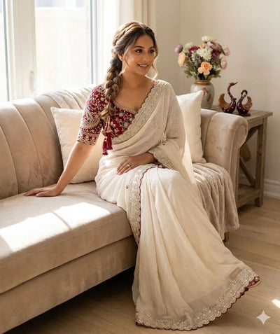Elegant Rangoli Silk Saree - Heavy Sequence Embroidery & Banglori Blouse for Festive Wear