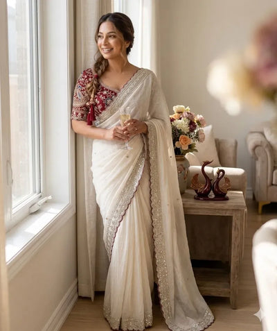 Elegant Rangoli Silk Saree - Heavy Sequence Embroidery & Banglori Blouse for Festive Wear