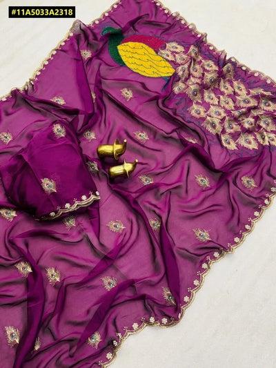 Elegant Rangoli Silk Saree - Intricate Embroidery for Festive & Wedding Wear