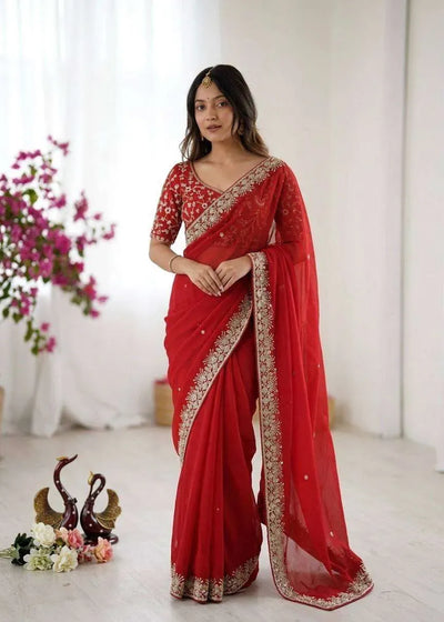 Elegant Rangoli Silk Sequin Saree with Embroidered Blouse | Festive Wear for Women