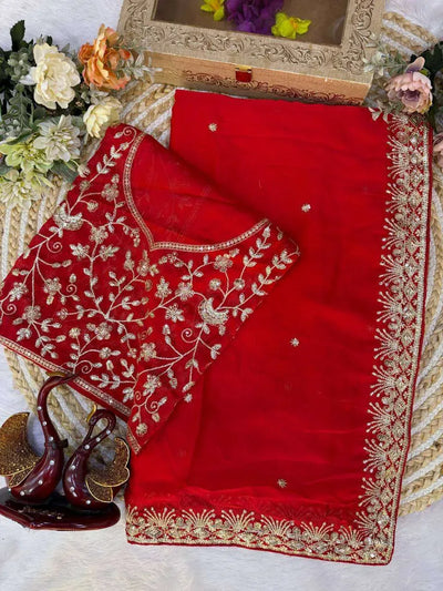Elegant Rangoli Silk Sequin Saree with Embroidered Blouse | Festive Wear for Women