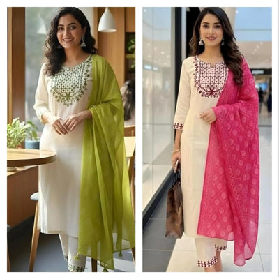 Elegant Rayon Embroidery Kurti Set - Festive Wear with Dupatta