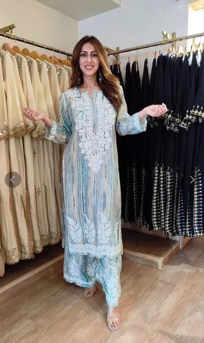 Elegant Rayon Kurti Palazzo Set with Premium Embroidery for Women