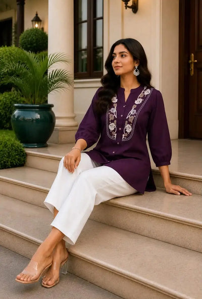 Elegant Rayon Slub Embroidery Coord Set with Breathable Khadi Cotton Pants - Festive Party Wear for Women