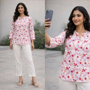 Elegant Rayon Slub Top - Digital Print Comfort for Women
