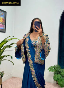 Elegant Ready To Wear Chinon Saree - Fully Embroidered Koti for Women