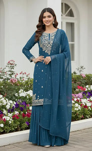 Elegant Ready-to-Wear Georgette Palazzo Suit - Heavy Embroidery & Sequins for Women