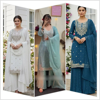 Elegant Ready-to-Wear Georgette Palazzo Suit - Heavy Embroidery & Sequins for Women