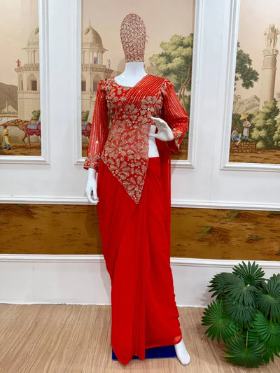 Elegant Ready to Wear Saree with Embroidered Blouse | Festive Wear