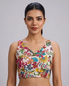 Elegant Readymade Sleeveless Blouse with Adjustable Margin for Festive Saree and Lehenga Wear
