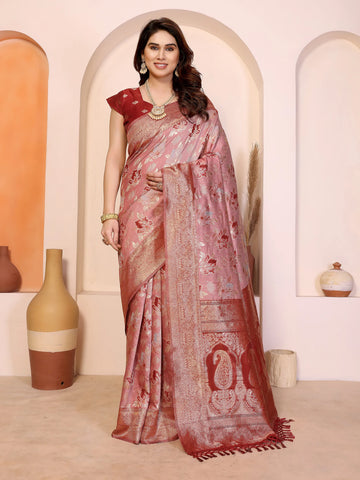 Elegant Red Cotton Saree - Jacquard Zari Weaving