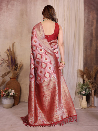 Elegant Red Cotton Spun Saree - Jaquard Zari Weaving for Women