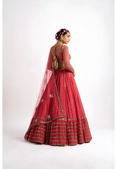 Elegant Red Faux Georgette Lehenga Choli - Sequence Work for Bridal Wear