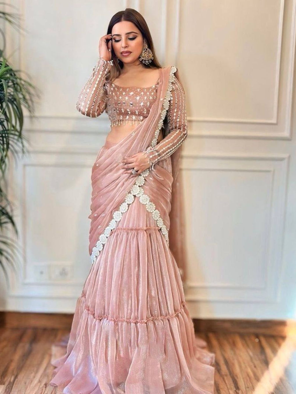 Elegant Ready-to-Wear Lehenga Saree Collection with Twill Organza and Ruffle Style