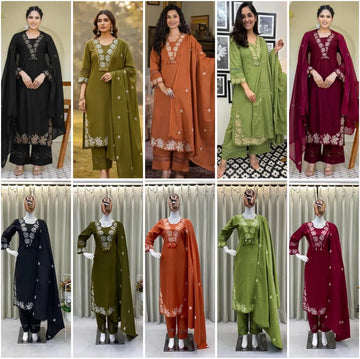 Elegant Reyon Slub Cotton Suit Set - Embroidered Festive Wear for Women