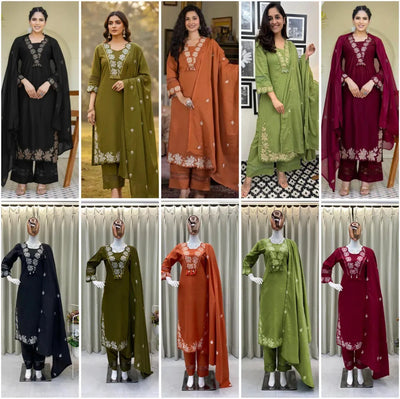 Elegant Reyon Slub Cotton Suit Set - Embroidered Festive Wear for Women