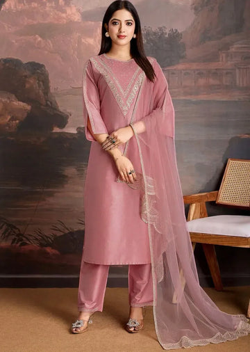 Elegant Roman Fabric Kurti Set - Beautiful Embroidery for Festive & Casual Wear