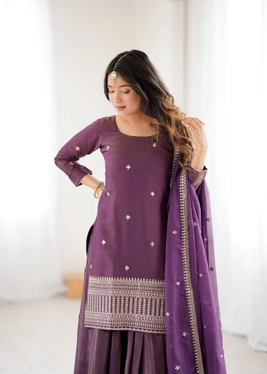 Exclusive Roman Shimmer Chanderi Silk Lehenga Set for Festive Wear