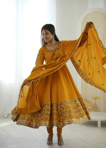 Elegant Roman Silk Anarkali Gown Set - Heavy Embroidery Sequence Work Festive Party Wear for Women