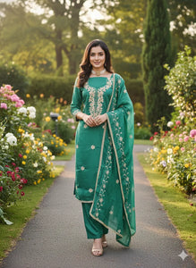 Elegant Roman Silk Embroidered Suit - Festive Glamour for Women