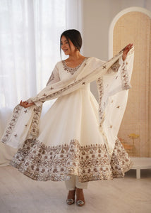 Elegant Roman Silk Gown Set with Dupatta - Ready to Wear Festive Wear for Women