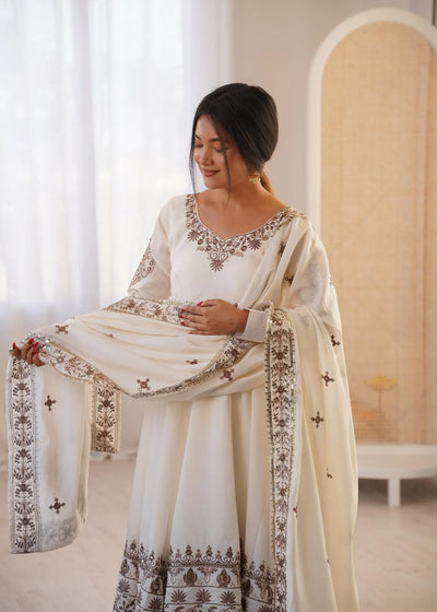 Elegant Roman Silk Gown Set with Dupatta - Ready to Wear Festive Wear for Women