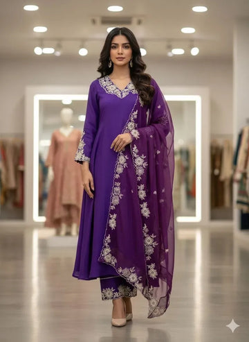 Elegant Roman Silk Kurti Pant Set - Festive Wedding Wear