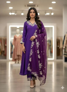 Elegant Roman Silk Kurti Pant Set - Festive Wedding Wear