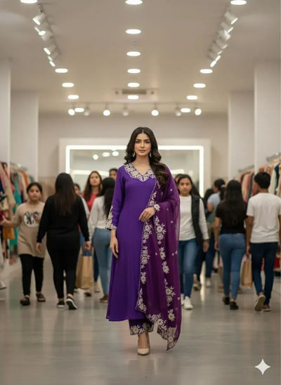 Elegant Roman Silk Kurti Pant Set - Festive Wedding Wear