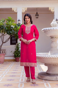 Elegant Roman Silk Kurti Set - Embroidered Festive Wear for Women