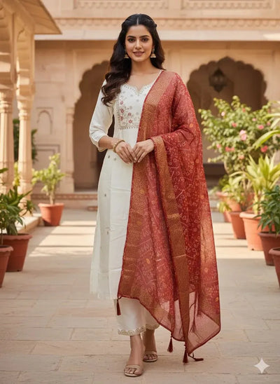 Elegant Roman Silk Kurti Set - Embroidered Festive Wear for Women | S-3XL