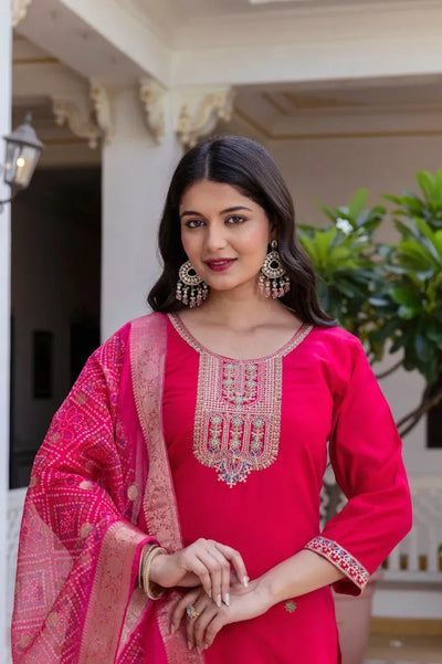 Elegant Roman Silk Kurti Set - Embroidered Festive Wear for Women