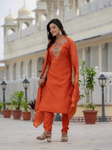 Elegant Roman Silk Kurti Set - Embroidered Party Wear for Her
